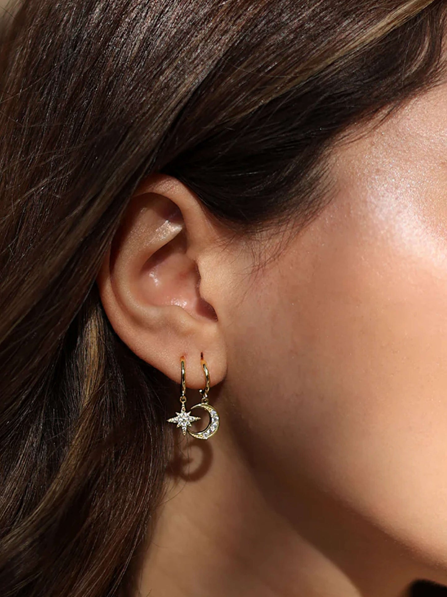 Clara Star Moon Hoop Piercing